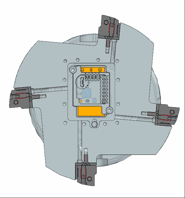 Sectioned CAD model of the roughing tool showing the cavity for the telemetry module and battery.